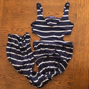Blue and white stripped maxi dress